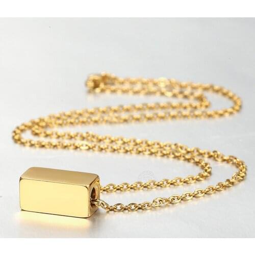 18 inch Simple Necklace for Women Girls 2mm Rolo Link Chain Personalized Engraving Name Cube Charm Female Jewelry Gifts DN199A