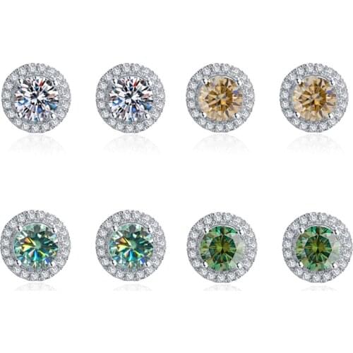 BOEYCJR 925 Silver Halo 0.5/1ct Colorful Moissanite VVS1 Fine Jewelry Diamond Stud Earring for Women Gift