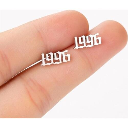 SMJEL New Fashion Stainless Steel Earrings Customs Year Number Stud Earring Jewelry for Women Men Birthday Gift 1980 to 2019