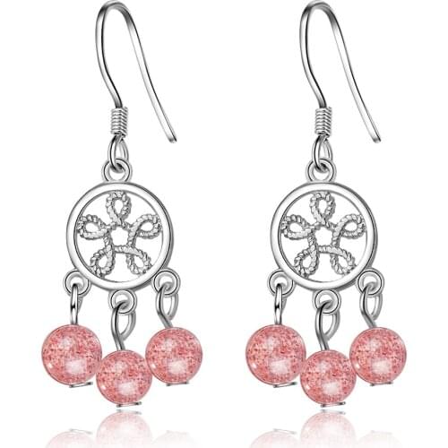 Ethnic style earrings female natural strawberry crystal ear hook net red earrings exquisite womens sterling silver jewelry