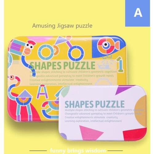 Special Shapes Wooden Tangram Jigsaw Toys Training Puzzle Cognitive Early Education 36 pieces Puzzle boards with 50/60 Cards Box