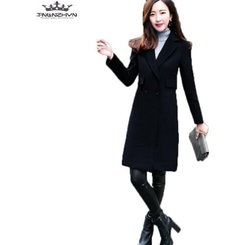 Tnlnzhyn 2019 Autumn And Winter Women Woolen Coat And Jacket lapels Medium long Wool Coat Fashion Warm Jacket Outerwear Y495