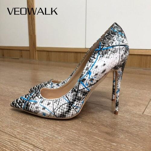 Veowalk Floral Crocodile-Effect Embossed Women Pointy Toe High Heels Slip On Stilettos Sexy Ladies Party Shoes Colors Customize
