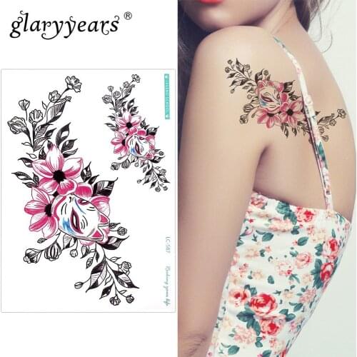 Glaryyears 15*21cm Temporary Tattoo Sticker Rose Fake Tatoo Flowers Flash Tatto Waterproof Small Body Art Men Women LC-587