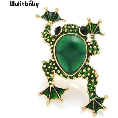 Wuli&baby Green Frog Brooches Women Unisex 2-color Classic Lovely Frog Animal Party Casual Brooch Pins Jewelry Gifts