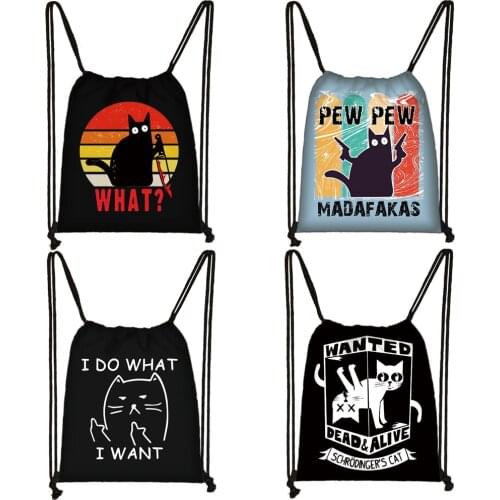 Funny Knife Cat Drawstring Bag Pew Pew Madafakas Backpack Teenager Boys Girls Daypack Women Men Travel Bag Kids Bookbag