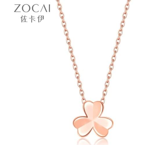 ZOCAI 18K Gold Women Rose-Gold Necklace Three-Leaves Choker Pendant for Girl Embellished Jewelry Box Birthday Gift D04889