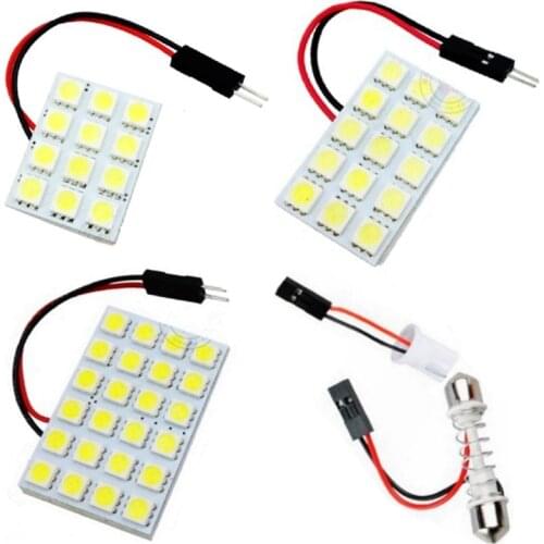 12 15 24 LED Panel Super White Car Reading Map Lamp 5050 smd Auto Dome Interior Bulb Roof Light with T10 Adapter Festoon Base