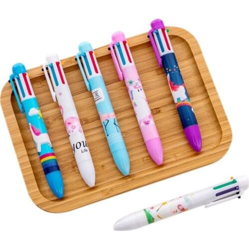 2pc/lot 6 colors in 1 Ballpoint Pen Kawaii Flamingo Unicorn Ball Pen For Writing Girl Kids School Supplies Gift for Party