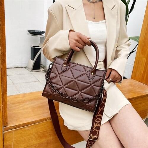 2021 New Fashion Lingge PU Leather Shoulder Bag Women Solid Color handbags and purses With Good Design Shopping Square bags
