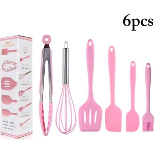 6pcs/set Cooking Utensil Set Heat Resistant Food Tongs Spatulas Spoon Food Grade Silicone Baking Tools Kitchen Cooking Utensil