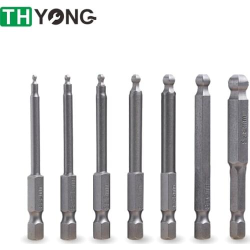 7Pcs Hex Magnetic Ball Bit S2 Steel Screwdriver Drill Set Screw Driver Bits Spherical 1/4"Hand Repair Kits Mini Tools