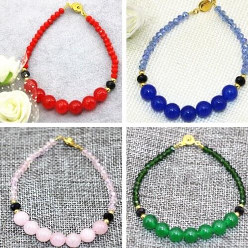 8mm multicolor natural stone jades round beads chalcedony bracelet 3x4mm crystal high grade women jewelry 7.5inch B2907