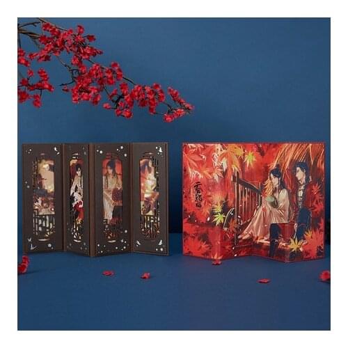 Anime Tian Guan Ci Fu Hua Cheng Xie Lian Ancient Style Screen Red Maple Forest Gold Stamping Bookmark Stationery Reading Card