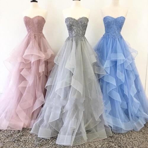 Ball Gown Cheap Prom Dress 2019 Sweetheart Neck Ruffles Layer Tier Sweet 15 Dress Long Candy Color Formal Event Party Dress