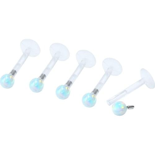 Free shippment LOT50pcs Opal Ball Push In Labret/Lip RETAINERS HIDE PIERCING CLEAR Lip Cartilage Studs Gauges 16G Body Piercing
