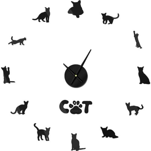 African Abyssinian Cat Large Diy Wall Clock Acrylicl Mirror Clock 3d Wall Clock Personalized Digital Wall Watch Free Shipping