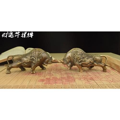 China latón bronce fengshui riqueza Toro buey estatua Metal artesanías decoración familiar regalos