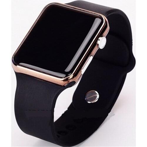 Nice Pop hot Square Mirror Face Silicone Band Digital Watch Red LED Watches Metal frame WristWatch Sport Clock Hours 4colour