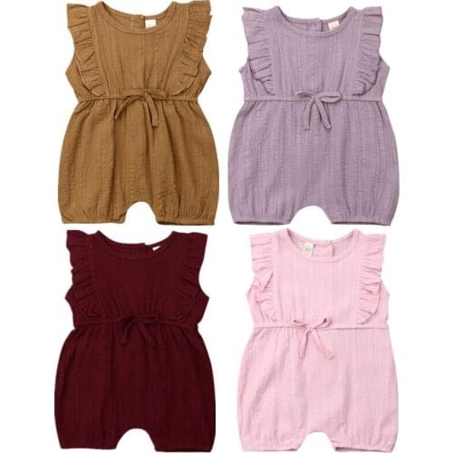 Baby Romper Newborn Kids Baby Girls Ruffle Solid Sleeveless Romper Jumpsuit Clothes Outfits 4 Colours