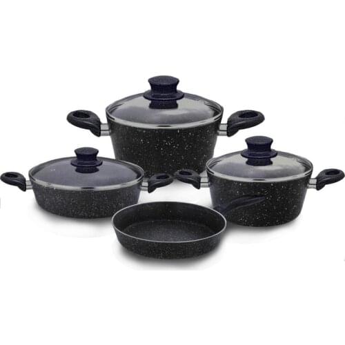 Elita 7 Piece Black Granite Cookware Frying Pan Team