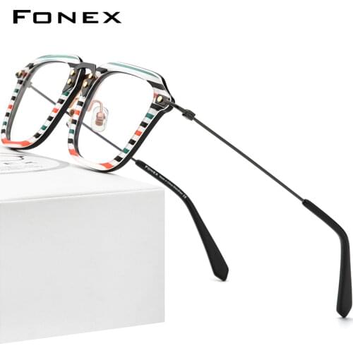 FONEX Acetate Titanium Glasses Men 2021 Vintage Oversize Square Prescription Eyeglasses Frame Women Spectacles Eyewear F85684