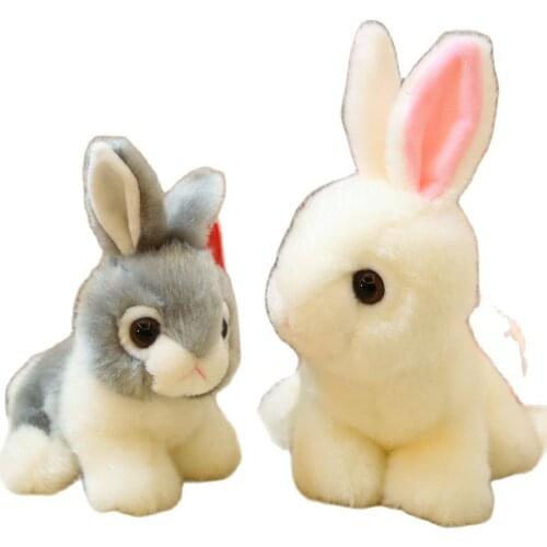 Simulation Rabbit stuffed animals fluffy soft High quality Grey white Bunny life like style plush animal toy gift for baby girl