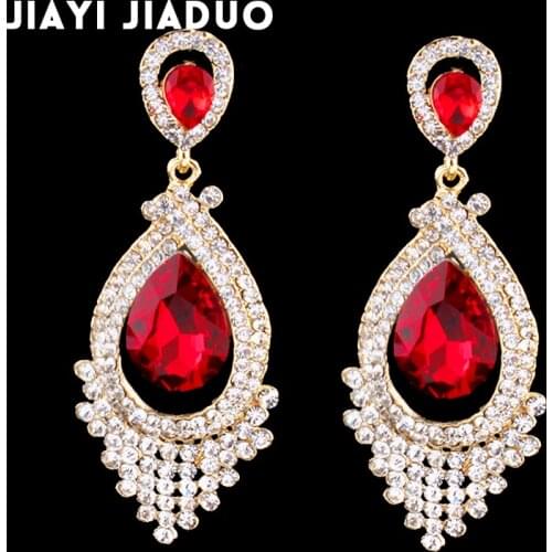 Jiayijiaudo Red / White Crystal Chandelier Long Earrings Women Bridal Earrings Wedding Jewelry Pendantes Femmes Party