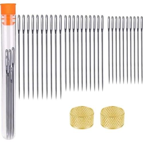 KAOBUY 30 PCS Large Eye Stitching Needles - 3 Sizes Stitching Needles And 2PCS Thimble In Needle Storage Tube For Stitching