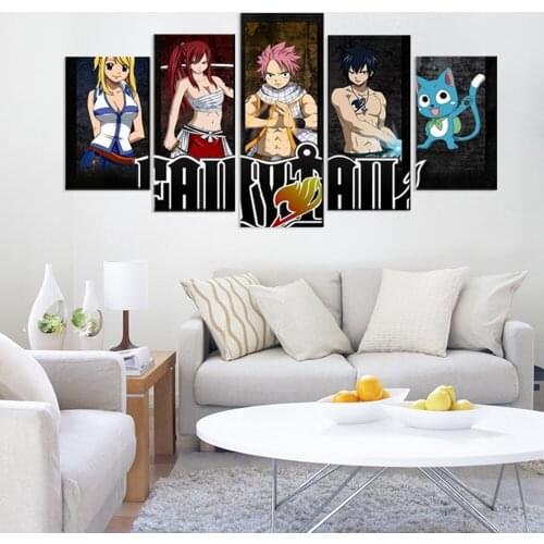 Canvas HD Print Painting Living Room Decor Framework 5 Piece Anime Fairy Tail Fire Natsu Dragneel Scarf Pictures Wall Art Poster