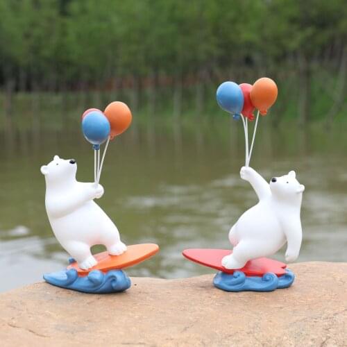 Creative Surf Balloon Bear Figurines Modern Polar Bears Statue Resin Kawaii Home Decoration Craft Gift Living Room Ornaments
