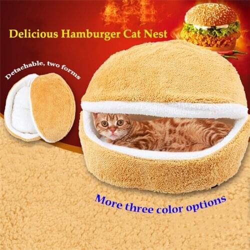 Creative and Practical Pet Supplies Detachable Dual-Use Delicious Hamburger Cat Berber Fleece Nest Stylish Design Easy Carriers