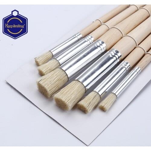 Huangshi painting material 6 original wooden poles round head pig hair drawing hollow template, brush acrylic oil painting pen