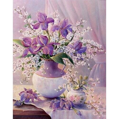 DIY Digital Painting By Numbers Package Purple elegant vase Coloring Wall Art Picture Gift frameless