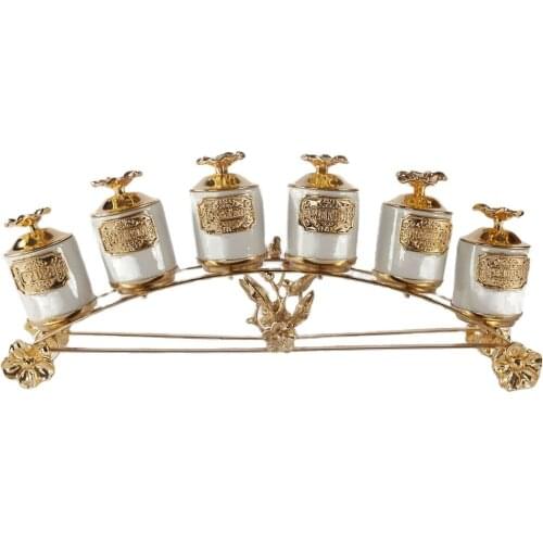 6 Pieces Spice Set Porcelain And Metal Harmony Salt & Pepper Shaker Tableware Set Kitchen Home Decoration