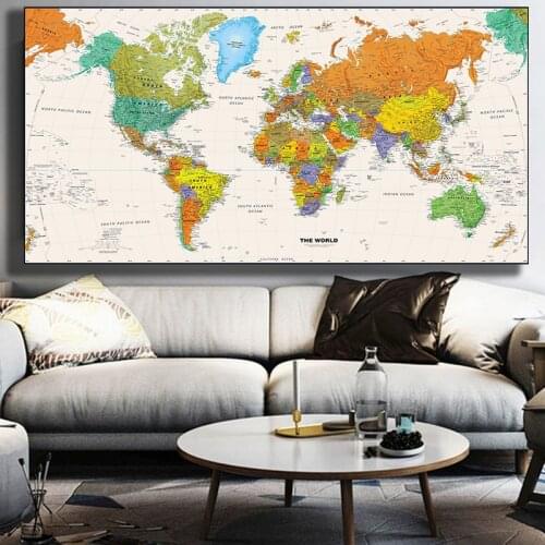 Non-woven Waterproof World Map Physical Map Without Flag for Beginner 150x225cm Vintage Poster World Map Wall Sticker