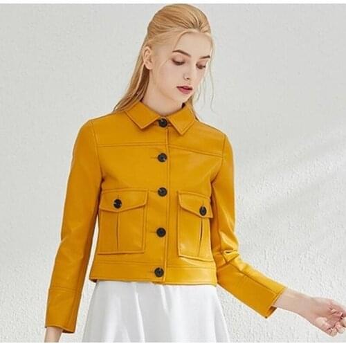 New Spring Women Faux Soft Leather Jacket Short Coat Pu Motorcycle Single Breasted Punk Leather Jacket White Yellow Outerwear