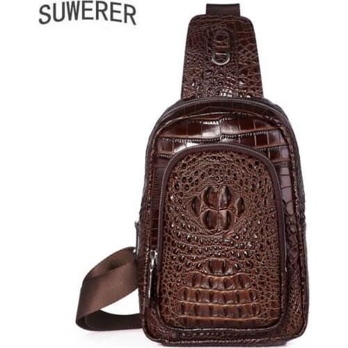 2021 New Product Crocodile Pattern Mens chest bag high quality fashion casual messenger bag leather large capacity shoulder bag