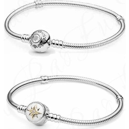 New original 925 sterling silver bracelet shiny star compass suitable for European ladies bracelet snake chain DIY jewelry