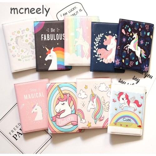 Cartoon Unicorn PU Leather Passport Holder ID Credit Card Ticket Travel Passport Cover Folder Bag Animal PrintsProtective Holder