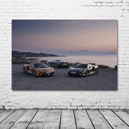 McLaren GT Orange Silver Sport Car Seascape Wallpaper Supercar Posters Canvas Print Paintings Wall Art for Living Room Decor