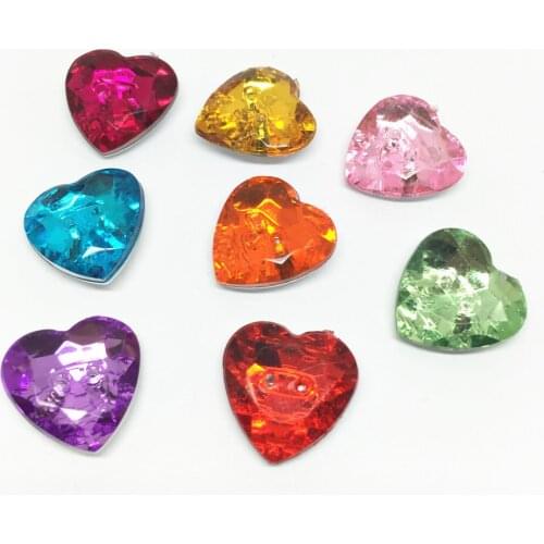 500pcs 12x13mm Fashion Acrylic Shiny Silver Plated Heart Buttons Transparent Sewing 2 Holes Button For Scrapbooking 8 Colors