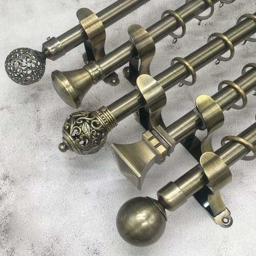 Curtain Pole Roman Rod Thicken Aluminum Alloy Retro Bronze Single Double Rod Curtain Track Rings Living Room Home Decoration
