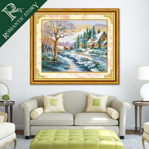 Romantic Story Four Seasons Winter Scenery Decorations Cross Stitch Needlework DIY 11CT Printing Cross-Stitch Embroidery Kits