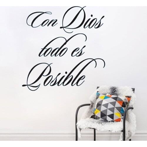 Spanish Lord Quote With God everything Is Possible Art Decal Con Dios todo es posible Bible Verse Removable Wall Sticker CX440