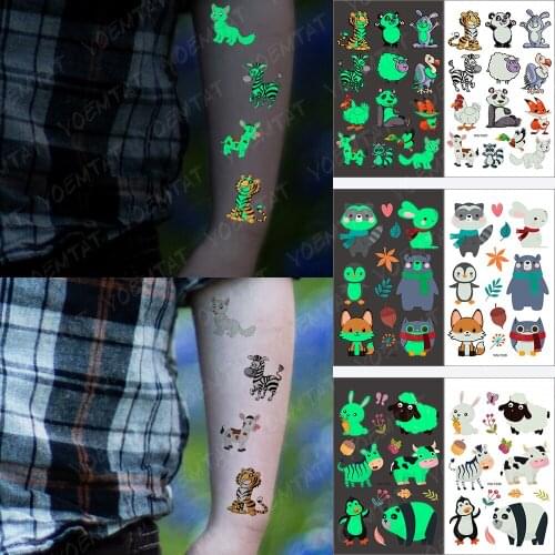 Glow in Dark kids Tattoo Stickers Tiger Rabbit Animal Temporary Waterproof Robot Tatto Body Art Boy Girl Cartoon Fake Tatoo