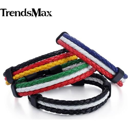 Trendsmax Womens Mens Leather Bracelets 3 Strands National Flag Rope Surfer Bracelet For Men 2018 Jewelry Gifts 12mm KLBM102