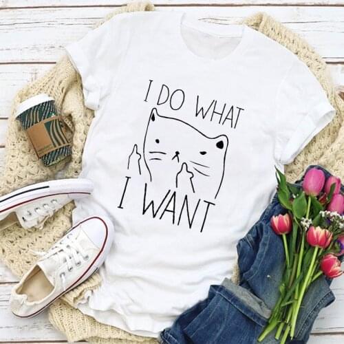 Women Sweet Cat Funny Simple Cartoon Short Sleeve Cute Summer T-Shirt Tops Lady Womens Clothing Clothes Tee Lovely T Shirt