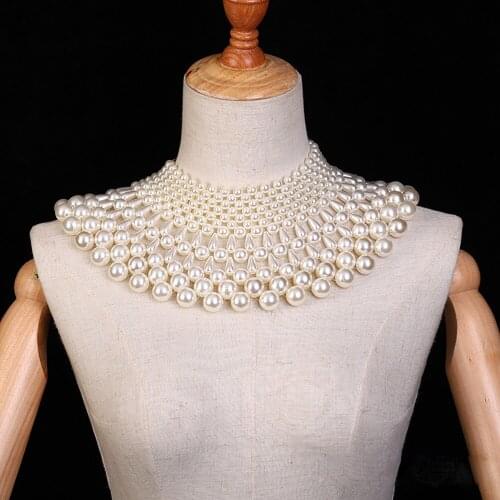Womens Banquet ABS Pearl Shawl Necklace Clavicle Chain Hand Woven Retro Beaded Sweater Chain Wedding Dress Accessories
