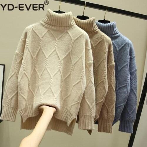 Oversize Turtleneck Women Sweater 2020 Autumn Winter Cashmere Cotton Blend Pullover Pull Femme Hiver Loose Jumper Woman Sweaters